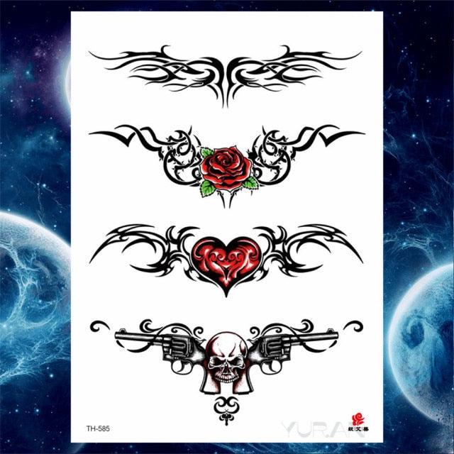Luxury Big Tattoo Stickers Butterfly Body Arm Leg Tattoos Temporary Black Flower Rose Tattoos For Women's Adults
