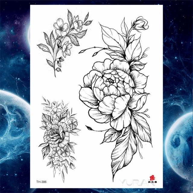 Luxury Big Tattoo Stickers Butterfly Body Arm Leg Tattoos Temporary Black Flower Rose Tattoos For Women's Adults