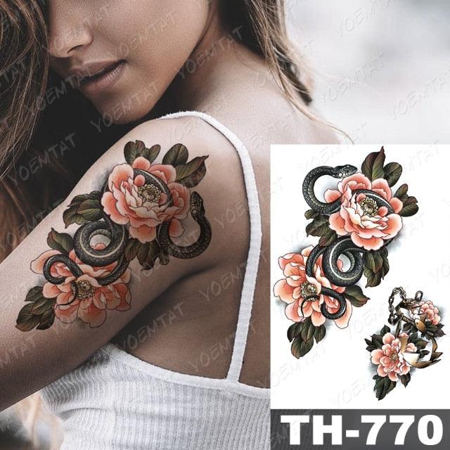 Luxury Big Waterproof Temporary Sticker Tattoo Large Flowers And Animals Body Tattos For Womens