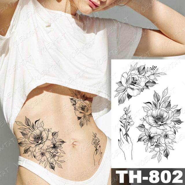 Luxury Big Waterproof Temporary Sticker Tattoo Large Flowers And Animals Body Tattos For Womens