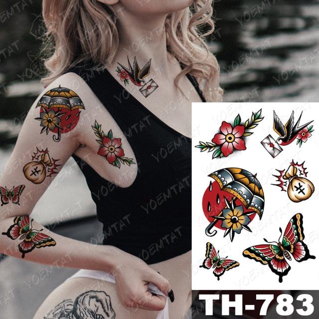 Luxury Big Waterproof Temporary Sticker Tattoo Large Flowers And Animals Body Tattos For Womens