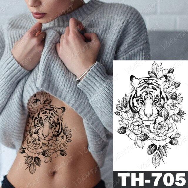 Luxury Big Waterproof Temporary Sticker Tattoo Large Flowers And Animals Body Tattos For Womens