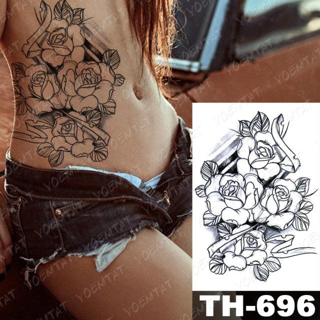 Luxury Big Waterproof Temporary Sticker Tattoo Large Flowers And Animals Body Tattos For Womens