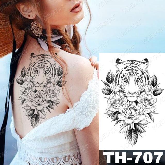Luxury Big Waterproof Temporary Sticker Tattoo Large Flowers And Animals Body Tattos For Womens