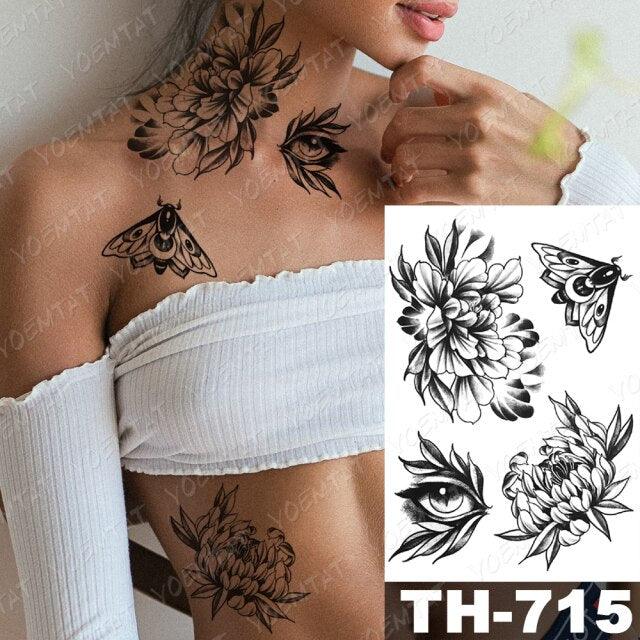 Luxury Big Waterproof Temporary Sticker Tattoo Large Flowers And Animals Body Tattos For Womens