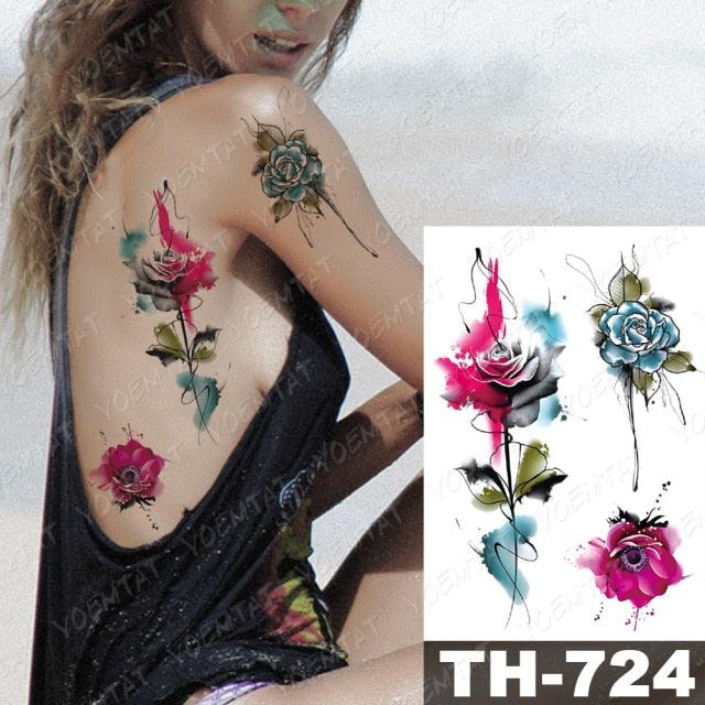 Luxury Big Waterproof Temporary Sticker Tattoo Large Flowers And Animals Body Tattos For Womens