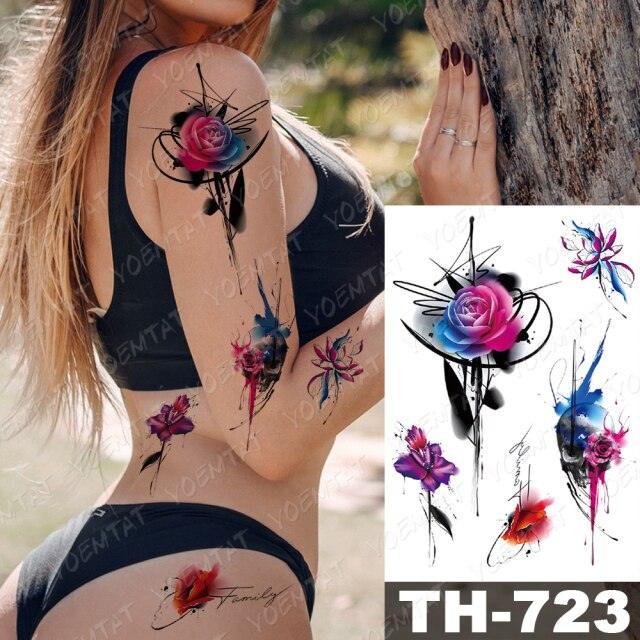 Luxury Big Waterproof Temporary Sticker Tattoo Large Flowers And Animals Body Tattos For Womens