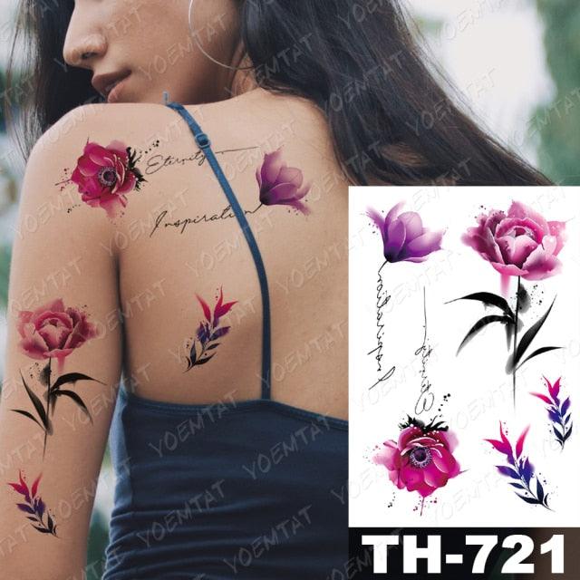 Luxury Big Waterproof Temporary Sticker Tattoo Large Flowers And Animals Body Tattos For Womens