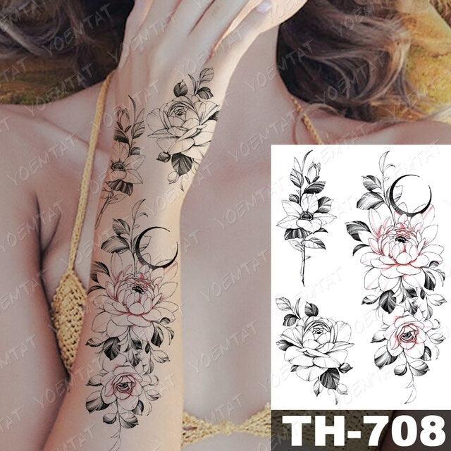 Luxury Big Waterproof Temporary Sticker Tattoo Large Flowers And Animals Body Tattos For Womens