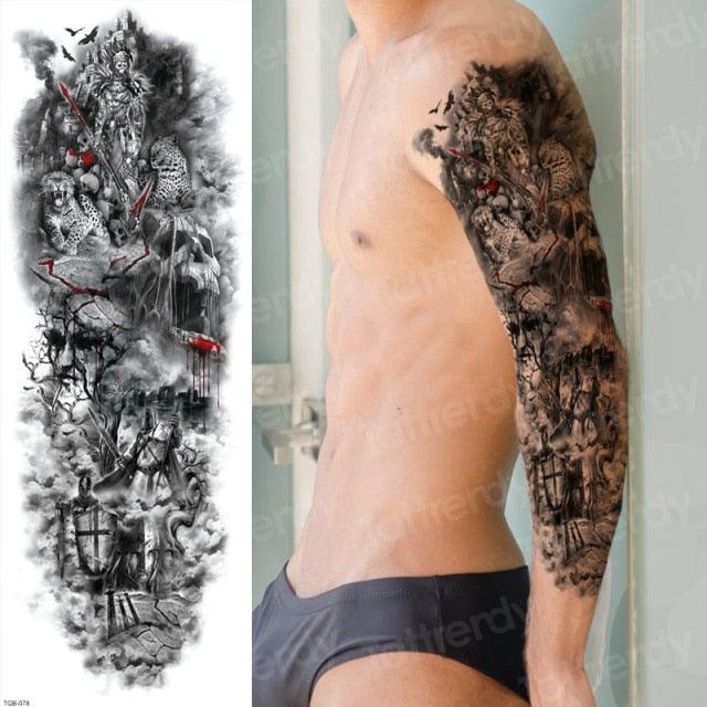 Luxury Black Temporary Tattoo Waterproof Big Lion Tattoo For Body Arm Legs Modern Large Design