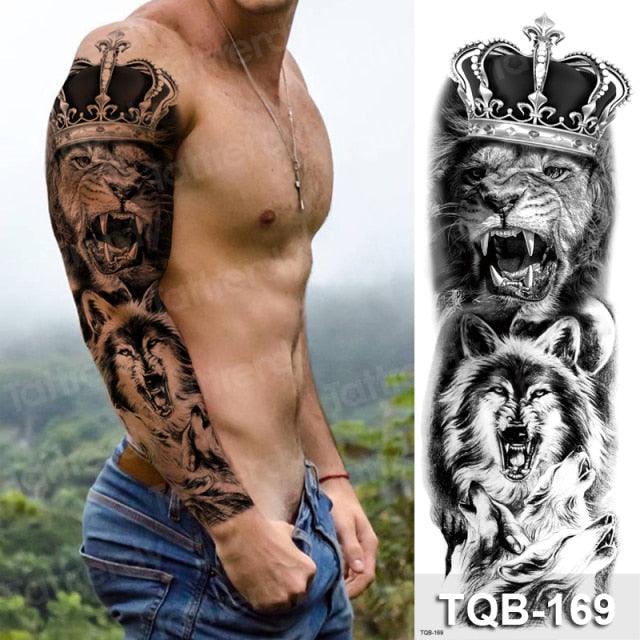 Luxury Black Temporary Tattoo Waterproof Big Lion Tattoo For Body Arm Legs Modern Large Design