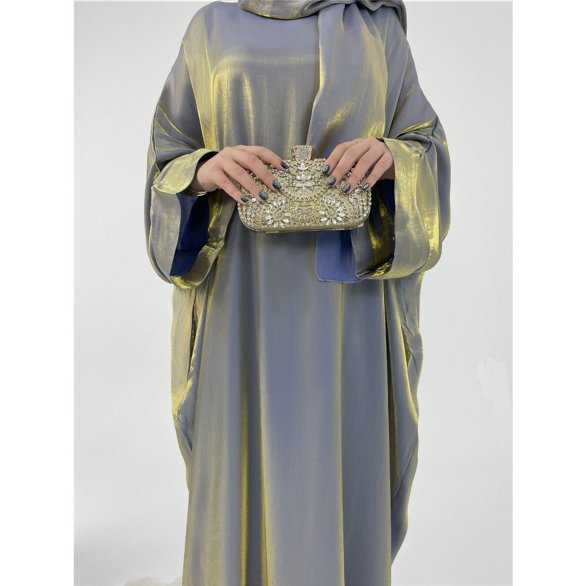 Luxury Bubble Sleeve Abaya Dress | Muslim Elegant Evening Wear Glossy Modest Robe (MA245)