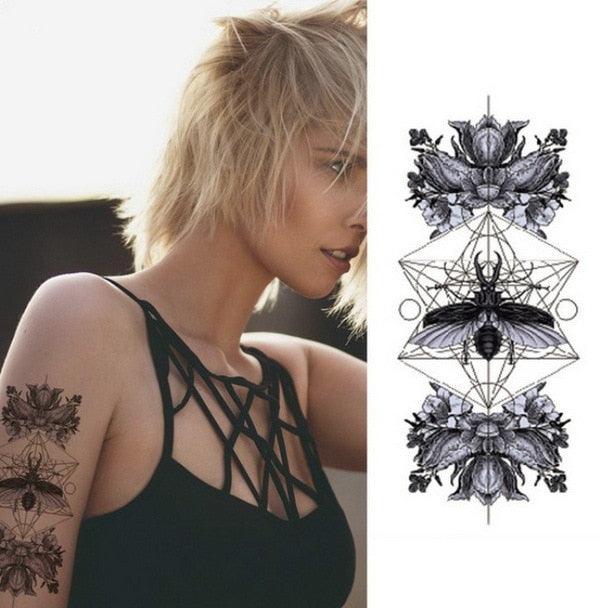Luxury Colorful And Black Womens Tattoo Temporary Flower Waterproof Elegant Modern Tattoo For Shoulder
