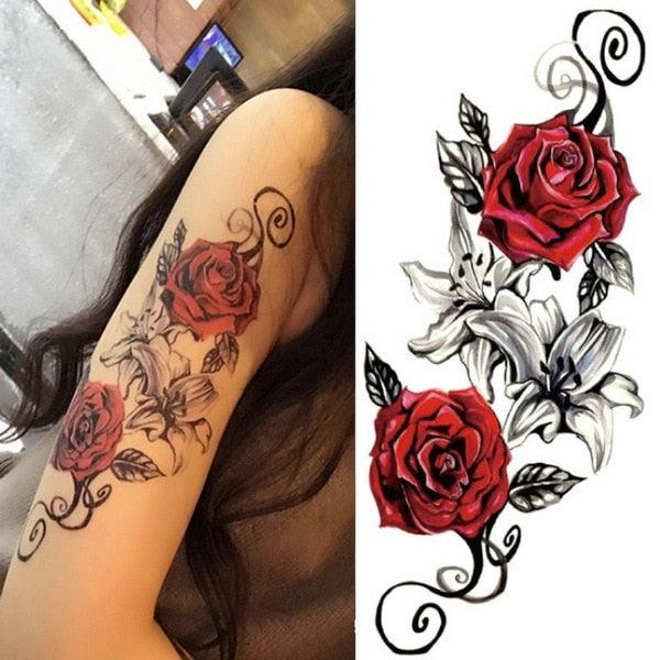 Luxury Colorful And Black Womens Tattoo Temporary Flower Waterproof Elegant Modern Tattoo For Shoulder
