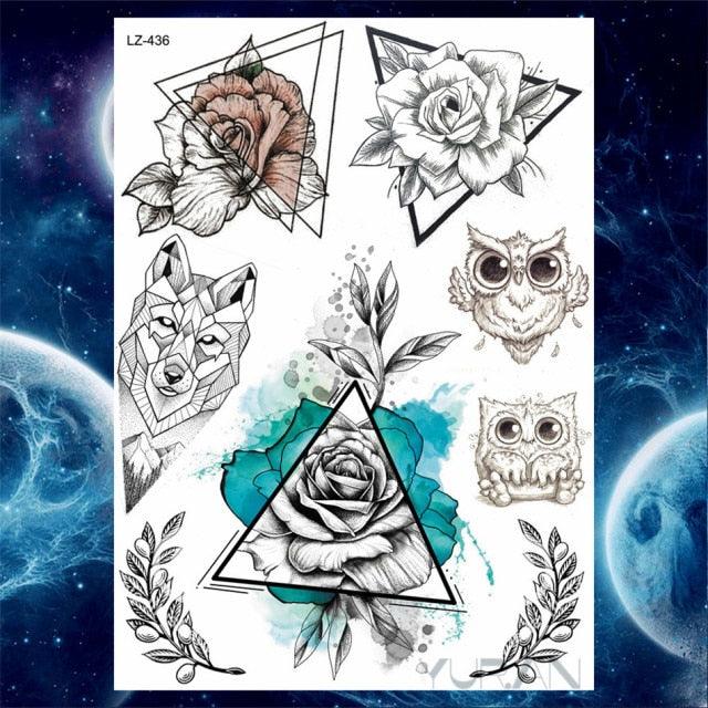 Luxury Colorful Flower Lavender Waterproof Temporary Tattoos Animals Arm Chest Tattoo Stickers Elegant Summer Style For Womens Mens