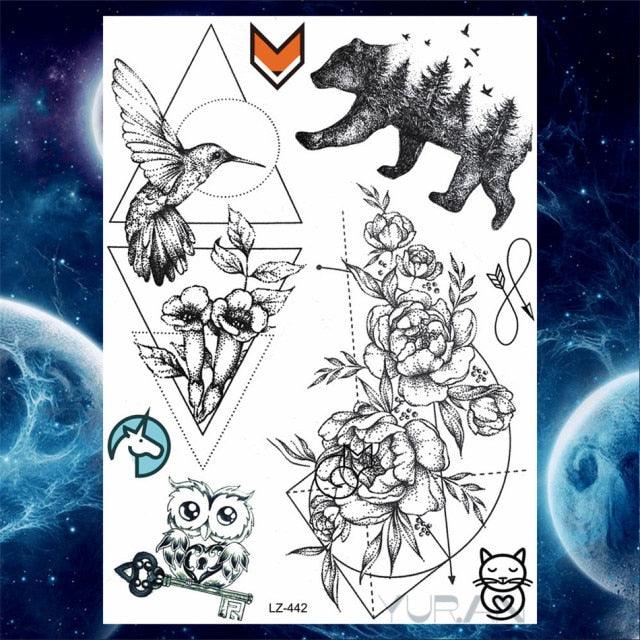 Luxury Colorful Flower Lavender Waterproof Temporary Tattoos Animals Arm Chest Tattoo Stickers Elegant Summer Style For Womens Mens