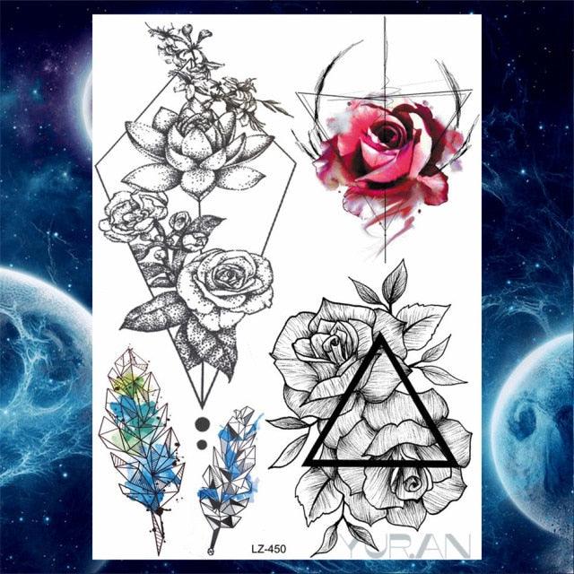 Luxury Colorful Flower Lavender Waterproof Temporary Tattoos Animals Arm Chest Tattoo Stickers Elegant Summer Style For Womens Mens