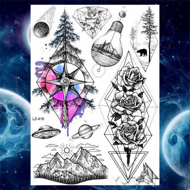 Luxury Colorful Flower Lavender Waterproof Temporary Tattoos Animals Arm Chest Tattoo Stickers Elegant Summer Style For Womens Mens