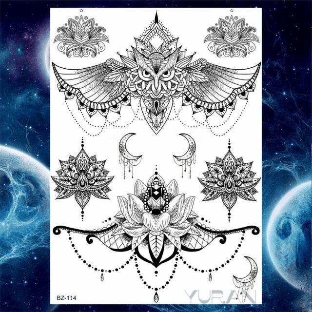 Luxury Colorful Flower Lavender Waterproof Temporary Tattoos Animals Arm Chest Tattoo Stickers Elegant Summer Style For Womens Mens