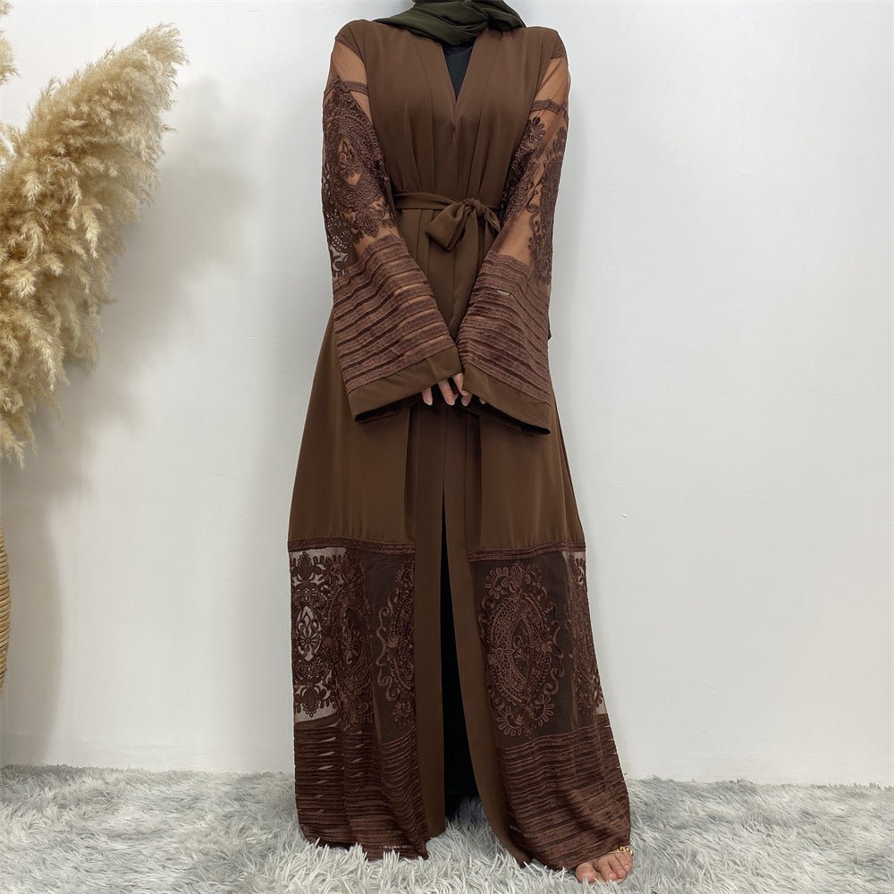 Luxury Embroidered Mesh Cardigan Abaya Dress (MOA161)