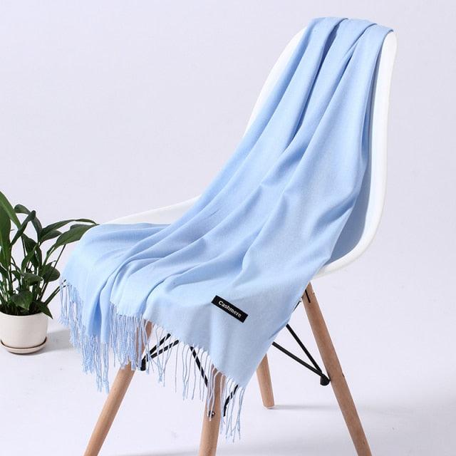 Luxury Fashion Winter Solid Colorful Soft Scarf Hijabs Tassels Long Warm Shawls Hijabs Lightweight Scarfs Scarves Cashmere Elegant Hijabs Scarves Wraps For Women