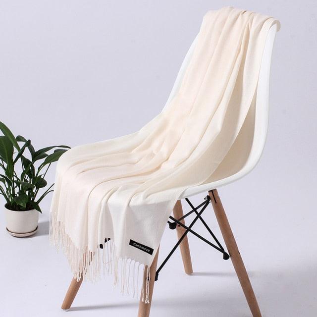 Luxury Fashion Winter Solid Colorful Soft Scarf Hijabs Tassels Long Warm Shawls Hijabs Lightweight Scarfs Scarves Cashmere Elegant Hijabs Scarves Wraps For Women