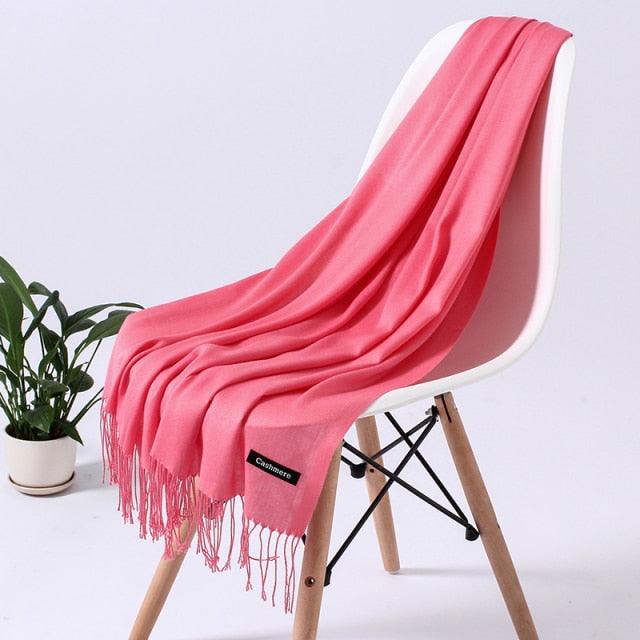 Luxury Fashion Winter Solid Colorful Soft Scarf Hijabs Tassels Long Warm Shawls Hijabs Lightweight Scarfs Scarves Cashmere Elegant Hijabs Scarves Wraps For Women