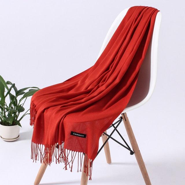 Luxury Fashion Winter Solid Colorful Soft Scarf Hijabs Tassels Long Warm Shawls Hijabs Lightweight Scarfs Scarves Cashmere Elegant Hijabs Scarves Wraps For Women