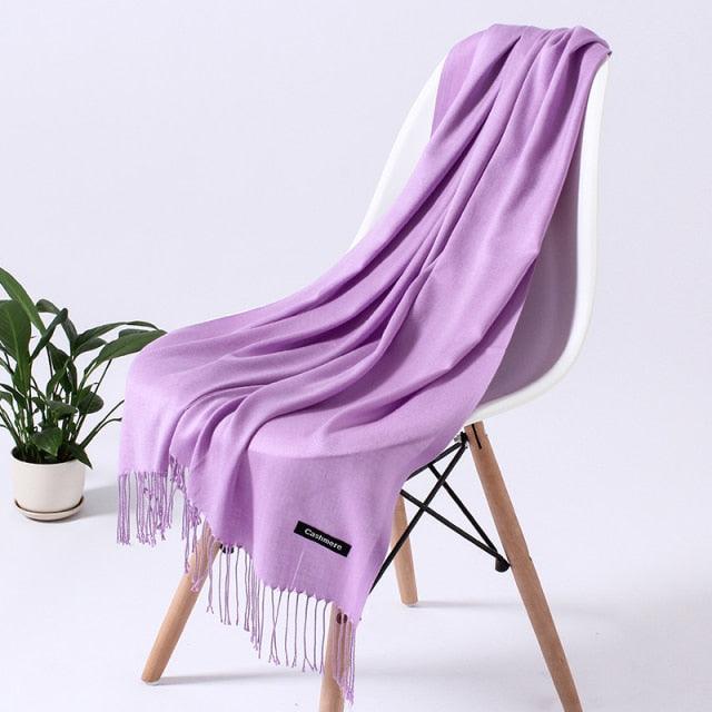 Luxury Fashion Winter Solid Colorful Soft Scarf Hijabs Tassels Long Warm Shawls Hijabs Lightweight Scarfs Scarves Cashmere Elegant Hijabs Scarves Wraps For Women