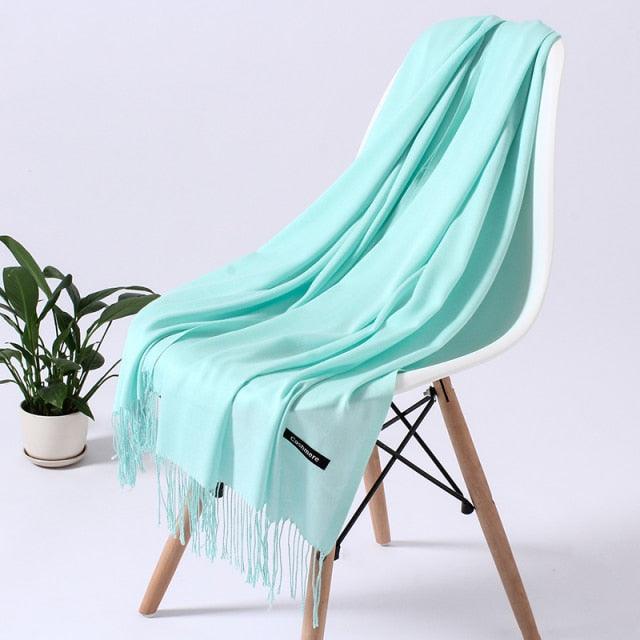 Luxury Fashion Winter Solid Colorful Soft Scarf Hijabs Tassels Long Warm Shawls Hijabs Lightweight Scarfs Scarves Cashmere Elegant Hijabs Scarves Wraps For Women