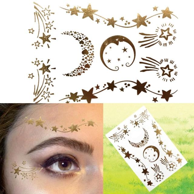 Luxury Flash Metallic Waterproof Temporary Tattoo Gold Silver Flower Tattoo Sticker Long Lasting Gold Design For Womens