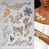Luxury Flash Metallic Waterproof Temporary Tattoo Gold Silver Flower Tattoo Sticker Long Lasting Gold Design For Womens