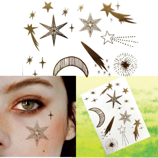 Luxury Flash Metallic Waterproof Temporary Tattoo Gold Silver Flower Tattoo Sticker Long Lasting Gold Design For Womens