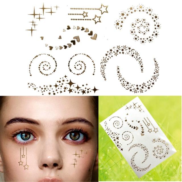 Luxury Flash Metallic Waterproof Temporary Tattoo Gold Silver Flower Tattoo Sticker Long Lasting Gold Design For Womens