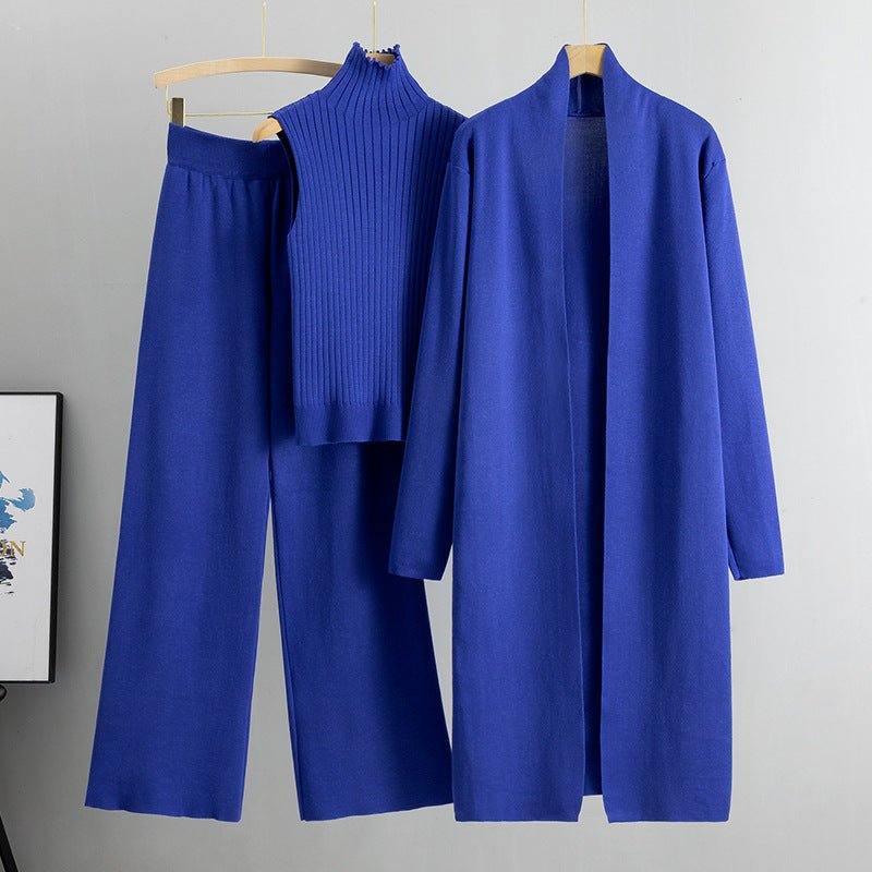Luxury Knit Oversized Shawl Cardigan Three-Piece Set (MS090)