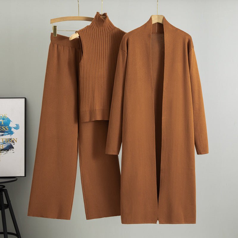 Luxury Knit Oversized Shawl Cardigan Three-Piece Set (MS090)