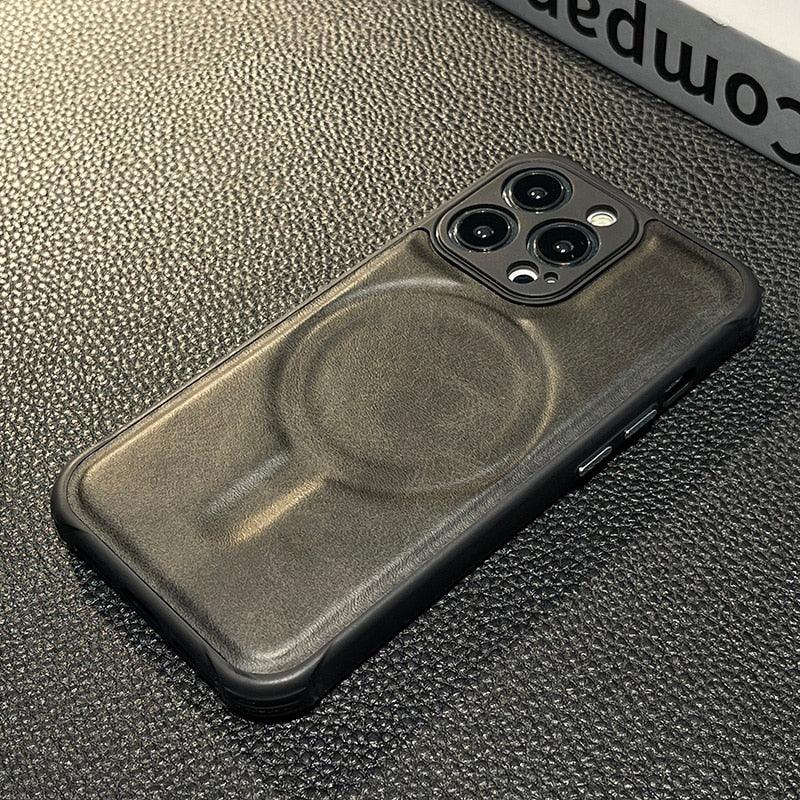 Luxury Leather Magnetic Wireless Charging Case For iPhone 14 11 12 13 Pro Max X XS XR 8 7 Plus Shockproof Soft Cover Shockproof Unique Vintage Design Leather Case For iPhone