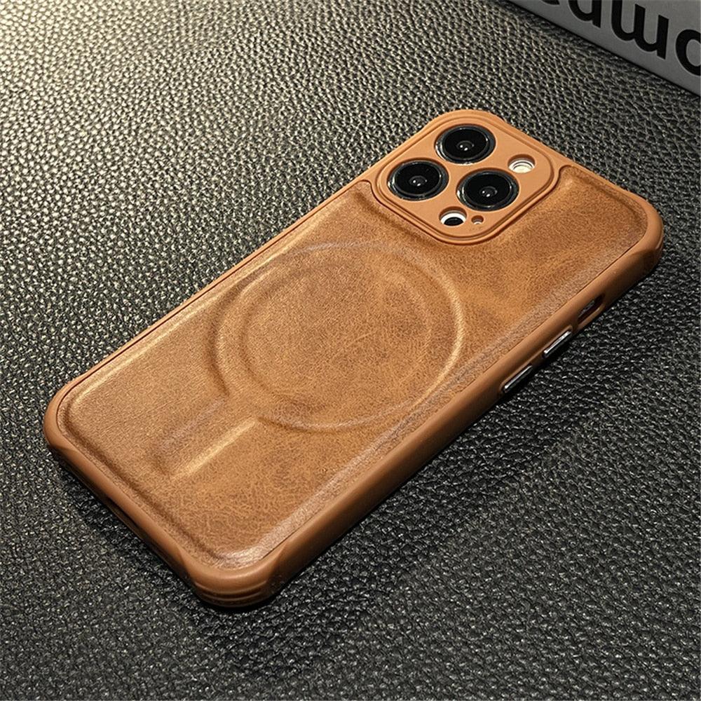 Luxury Leather Magnetic Wireless Charging Case For iPhone 14 11 12 13 Pro Max X XS XR 8 7 Plus Shockproof Soft Cover Shockproof Unique Vintage Design Leather Case For iPhone
