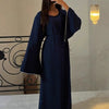 Luxury Loose Cuff Chain Abaya Dress - Modest Long Sleeve Elegant Robe with Silver Detailing(MA278)