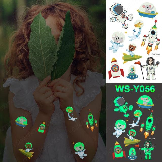 Luxury Luminous Tattoo Stickers Unicorn Stars Temporary Waterproof Luminous Fake Tattoos Stickers Dinosaur Butterfly For Children