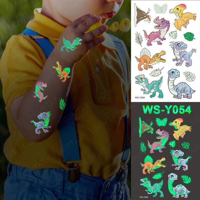 Luxury Luminous Tattoo Stickers Unicorn Stars Temporary Waterproof Luminous Fake Tattoos Stickers Dinosaur Butterfly For Children