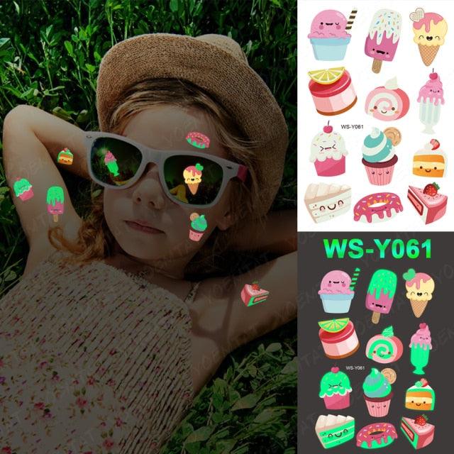 Luxury Luminous Tattoo Stickers Unicorn Stars Temporary Waterproof Luminous Fake Tattoos Stickers Dinosaur Butterfly For Children