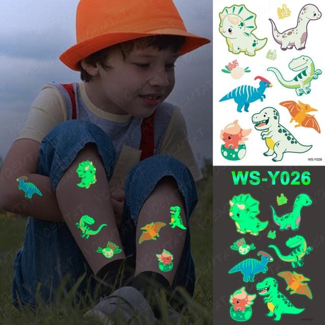 Luxury Luminous Tattoo Stickers Unicorn Stars Temporary Waterproof Luminous Fake Tattoos Stickers Dinosaur Butterfly For Children