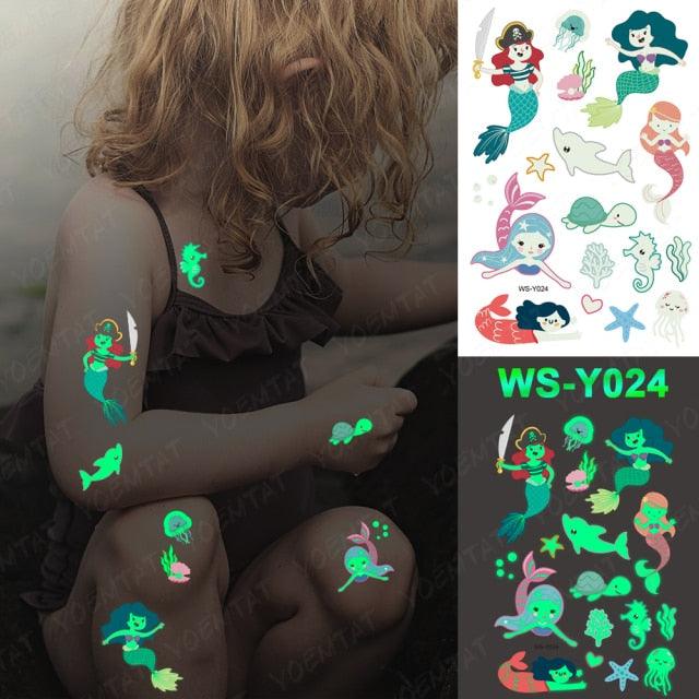 Luxury Luminous Tattoo Stickers Unicorn Stars Temporary Waterproof Luminous Fake Tattoos Stickers Dinosaur Butterfly For Children