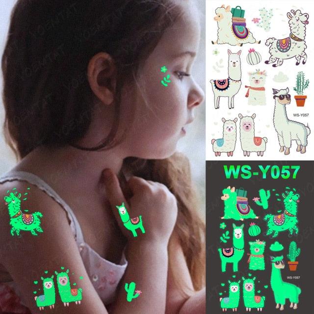 Luxury Luminous Tattoo Stickers Unicorn Stars Temporary Waterproof Luminous Fake Tattoos Stickers Dinosaur Butterfly For Children