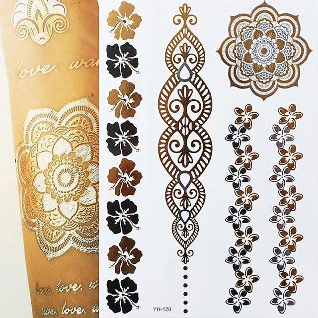 Luxury Metallic Gold Waterproof Temporary Tattoo Feather Elephant Fashion Different Design Tattoos For Womens
