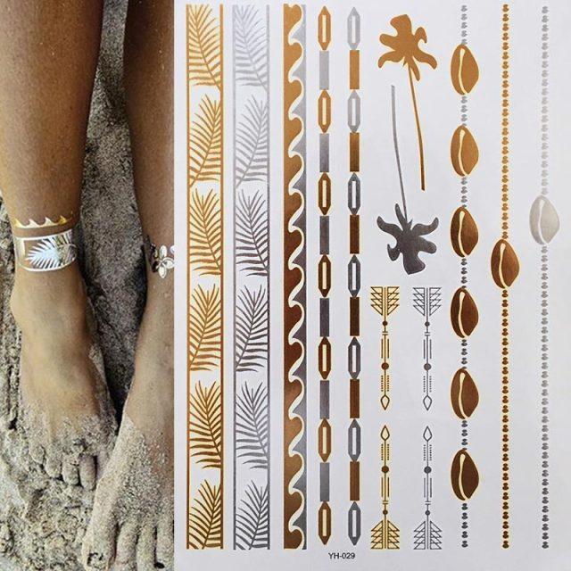 Luxury Metallic Gold Waterproof Temporary Tattoo Feather Elephant Fashion Different Design Tattoos For Womens