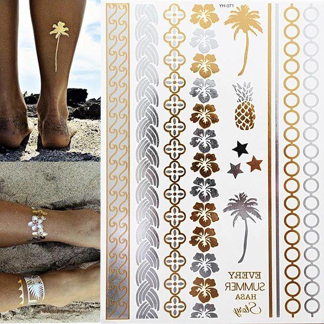 Luxury Metallic Gold Waterproof Temporary Tattoo Feather Elephant Fashion Different Design Tattoos For Womens