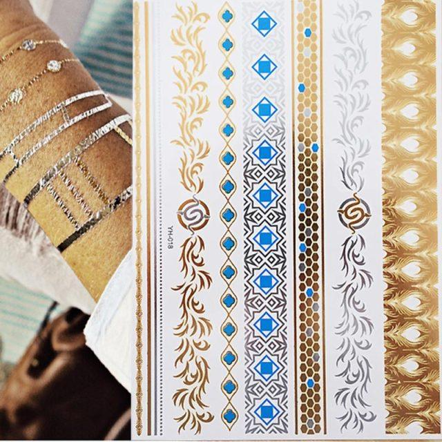 Luxury Metallic Gold Waterproof Temporary Tattoo Feather Elephant Fashion Different Design Tattoos For Womens