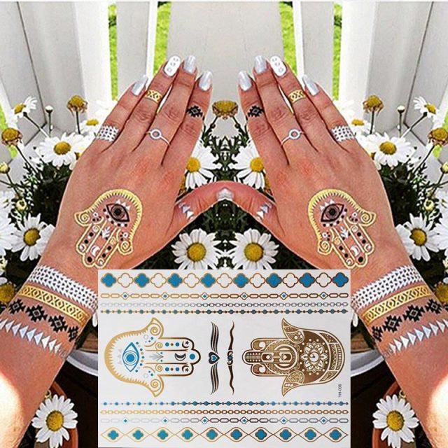 Luxury Metallic Gold Waterproof Temporary Tattoo Feather Elephant Fashion Different Design Tattoos For Womens